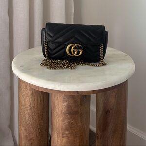 Gucci Black Chevron Crossbody Bag with Gold Chain